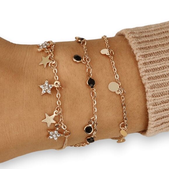 Gold Charming Stacking Anklet Set of 3 NEW - Picture 3 of 4